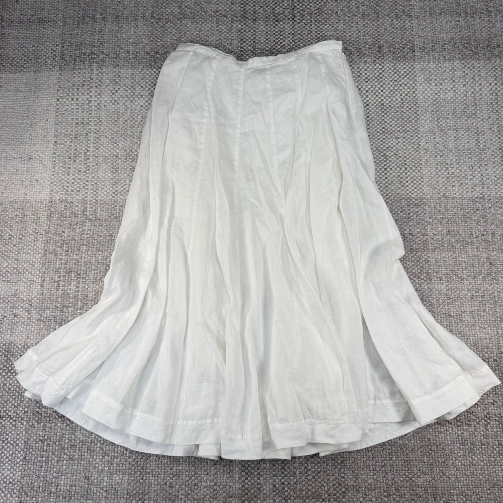 J. Jill White Linen Midi Skirt Size Medium A-Line Lined Side Zip Coastal Summer